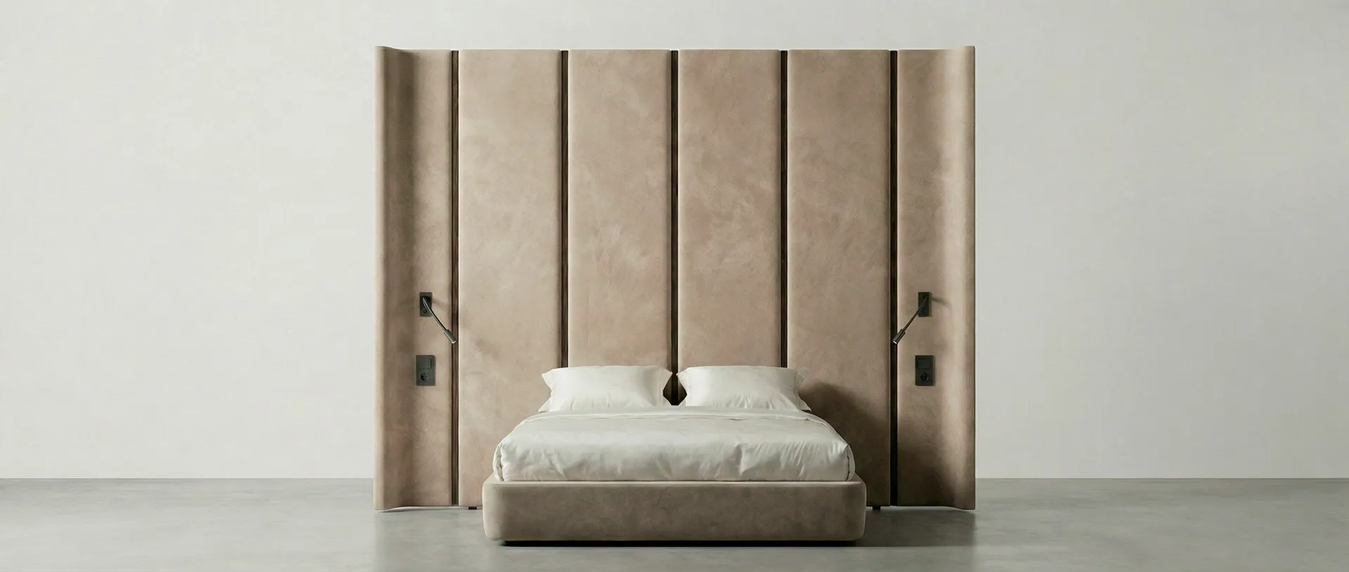 Кровать Basic без изголовья — вид спереди, обивка замша, фабрика RENE