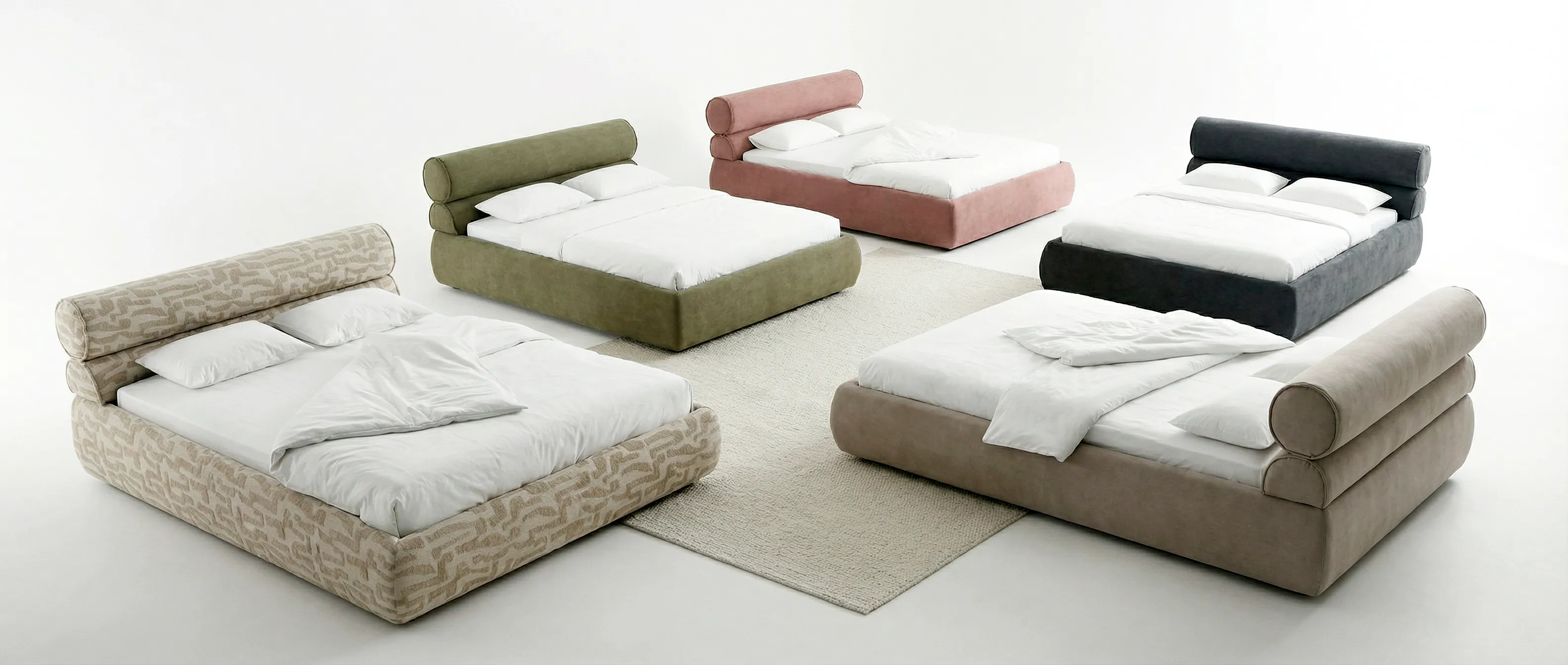 Кровать TUBE с мягким изголовьем - варианты обивки