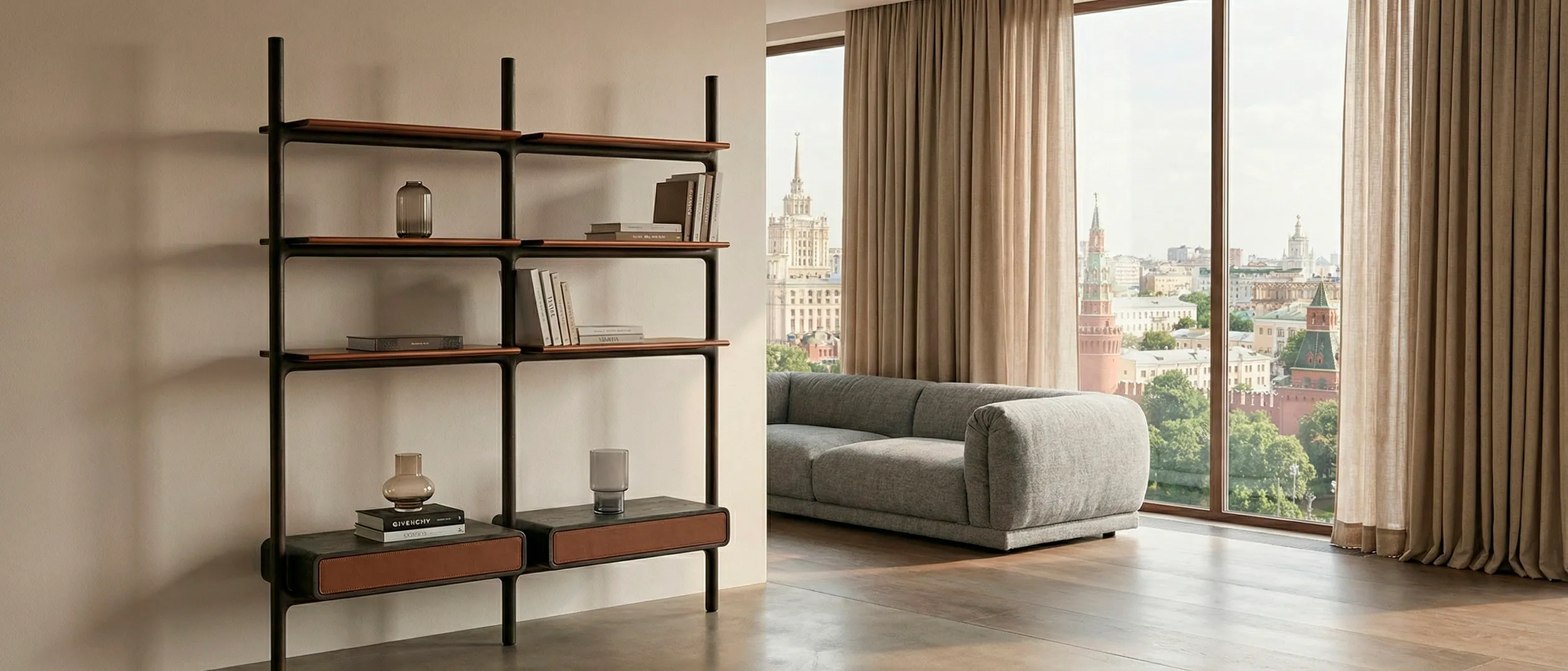 Система хранения ЛЕТТА ДЕЙ из массива ясеня и натуральной кожи